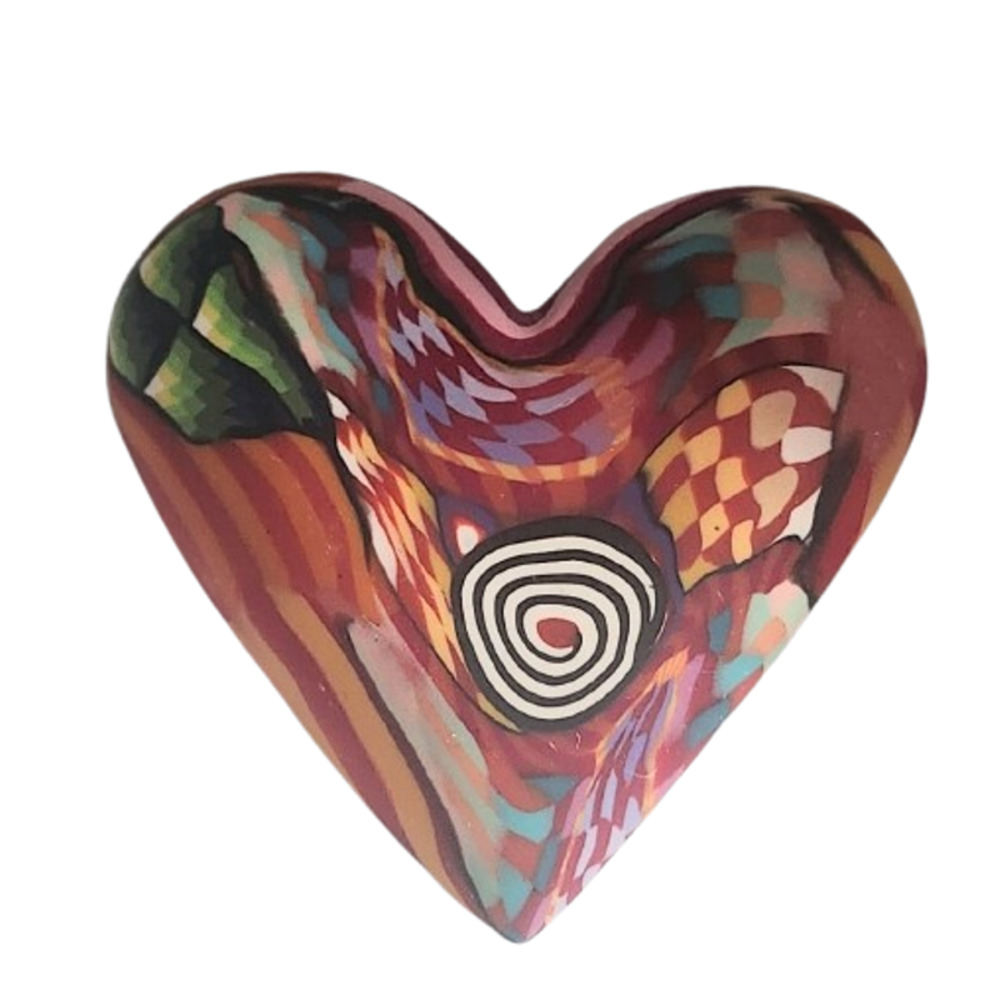 Vtg Artist Signed Canework Polymer Heart Pin Brooch